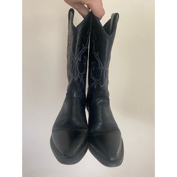 Vintage Womens Cowgirl Boots Black White/Purple Stitching Size 6.5 Western - Picture 5 of 8